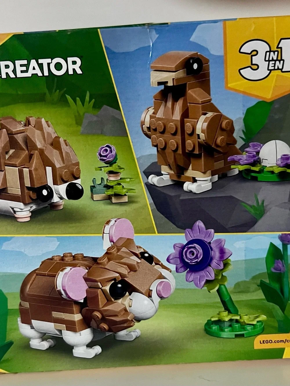 Brown & White Hamster Building Toy with Purple Flower